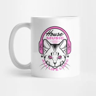 HOUSE MUSIC  - Headphone Cat (Pink/Black) Mug